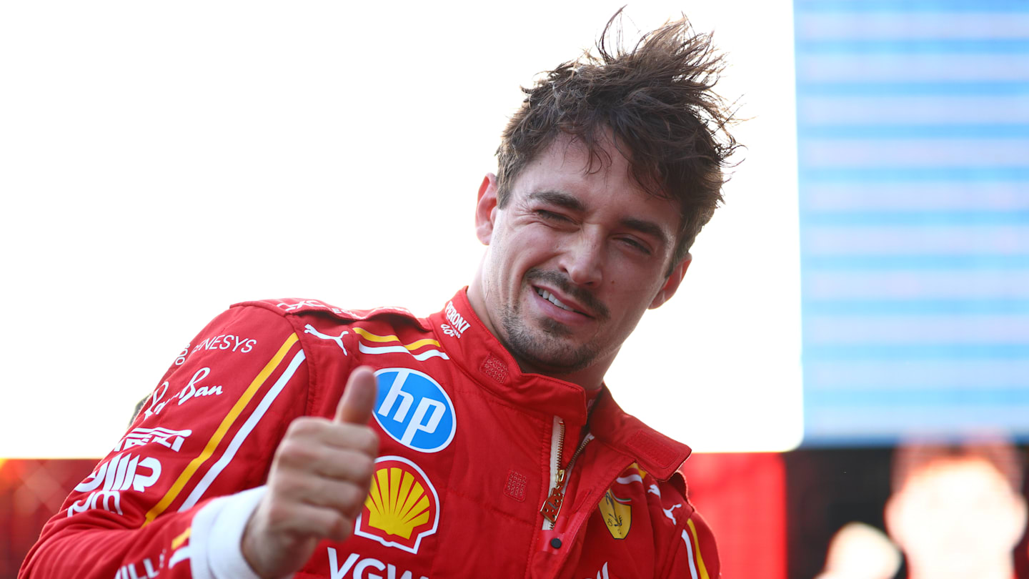 BAKU, AZERBAIJAN - SEPTEMBER 14: Pole position qualifier Charles Leclerc of Monaco and Ferrari