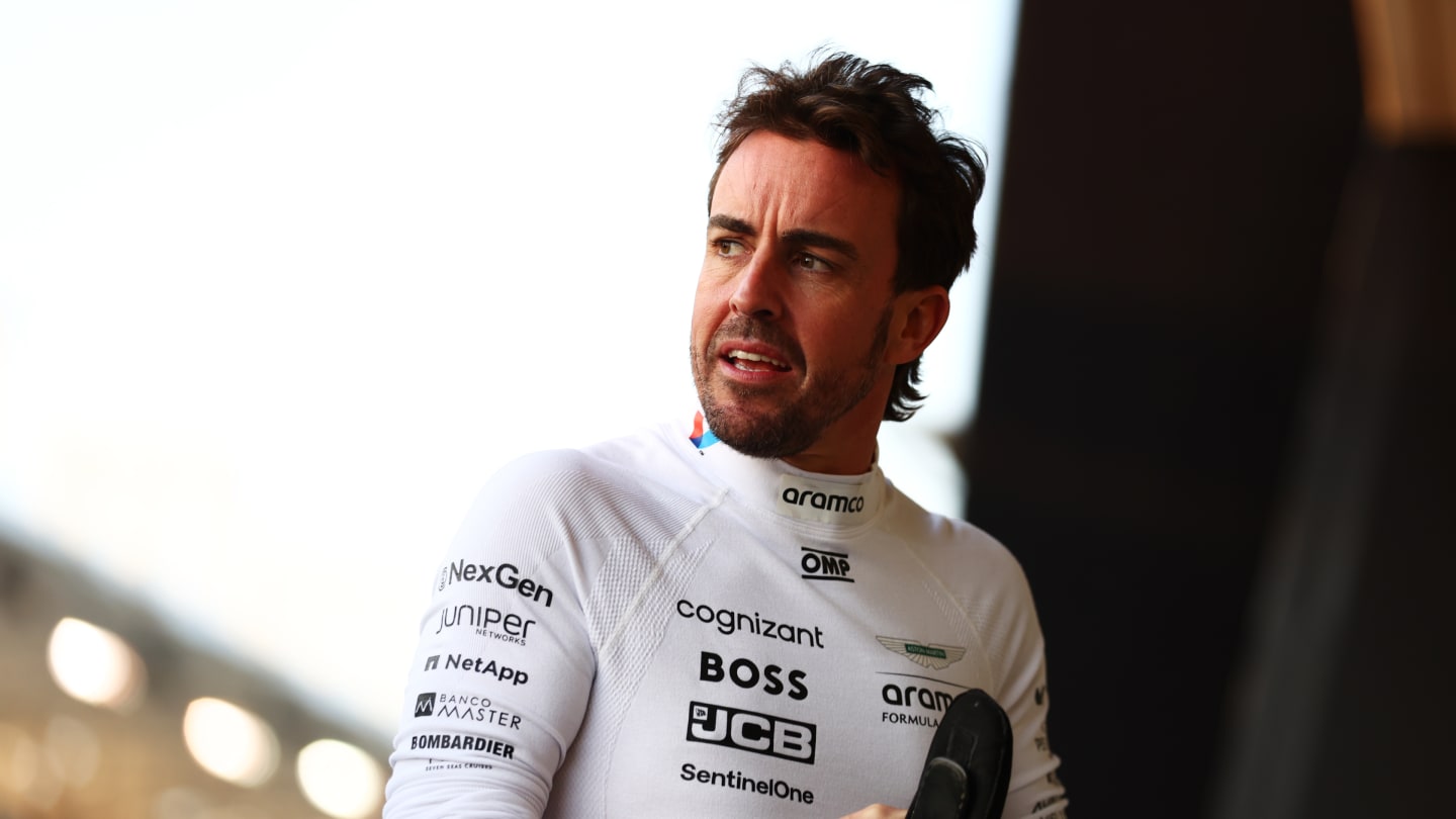 BAHRAIN, BAHRAIN - FEBRUARY 28: Fernando Alonso of Spain and Aston Martin F1 Team looks on in the
