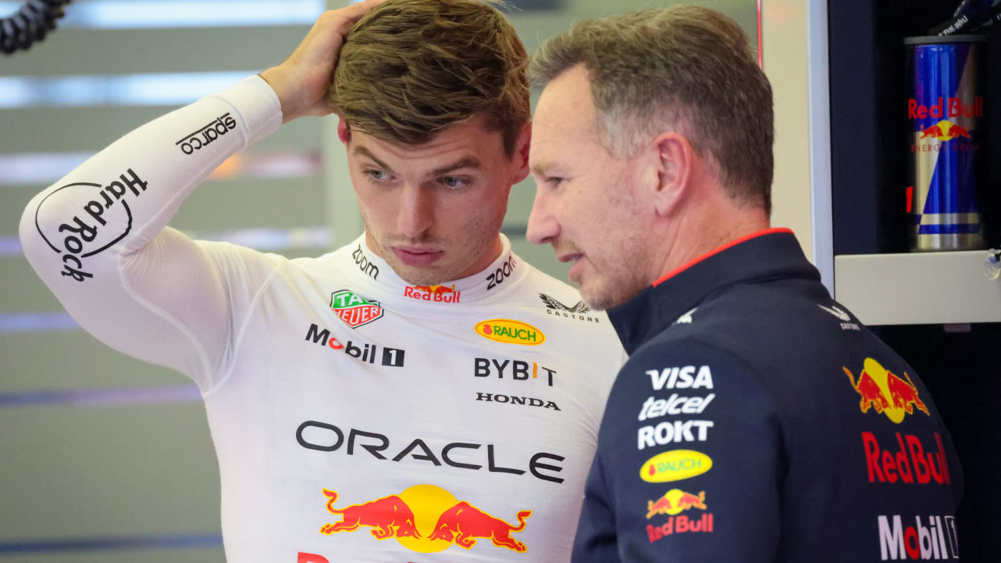 BAHRAIN, BAHRAIN - MARCH 01: Max Verstappen of the Netherlands and Oracle Red Bull Racing talks