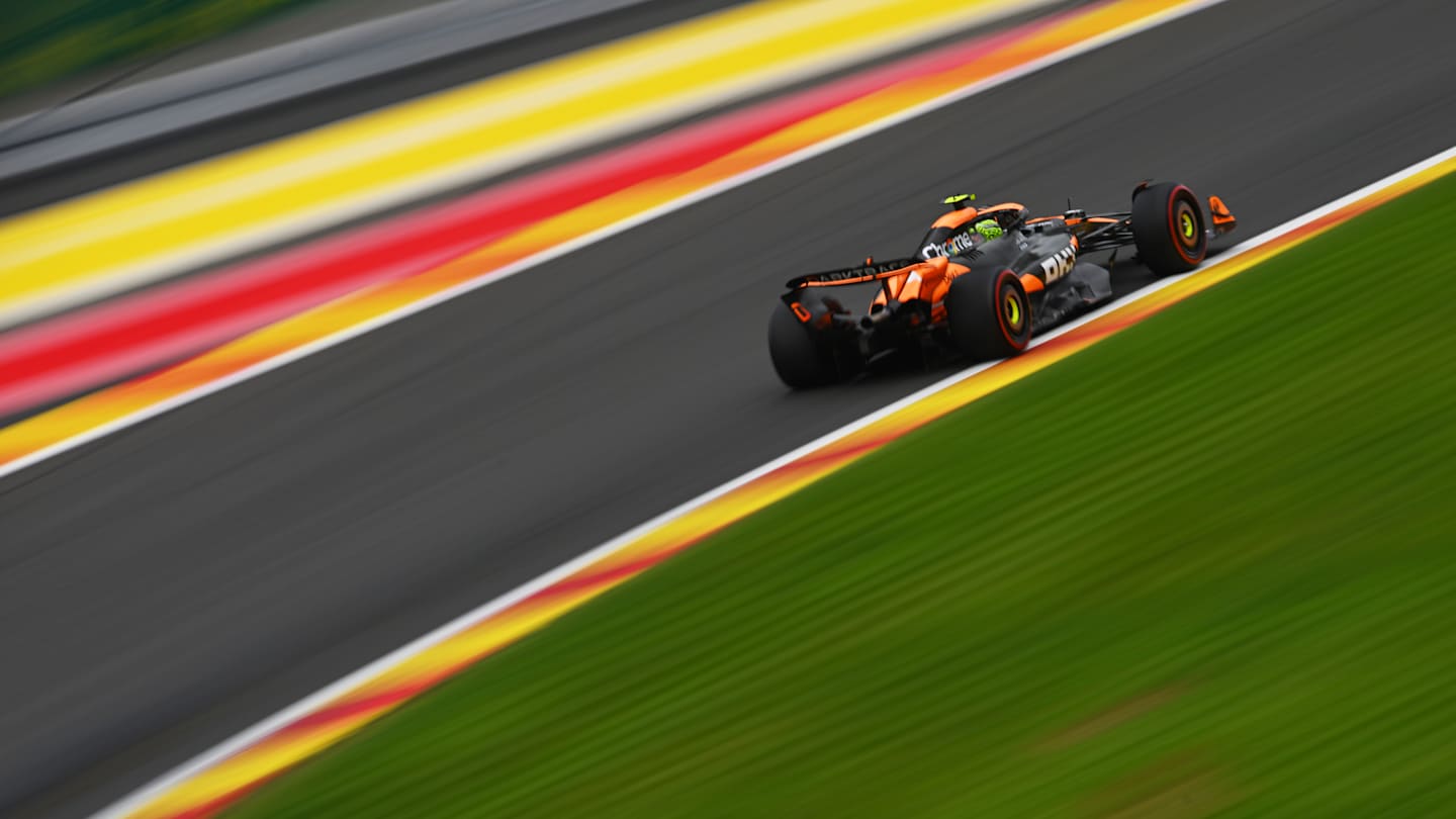 SPA, BELGIUM - JULY 26: Lando Norris of Great Britain driving the (4) McLaren MCL38 Mercedes on