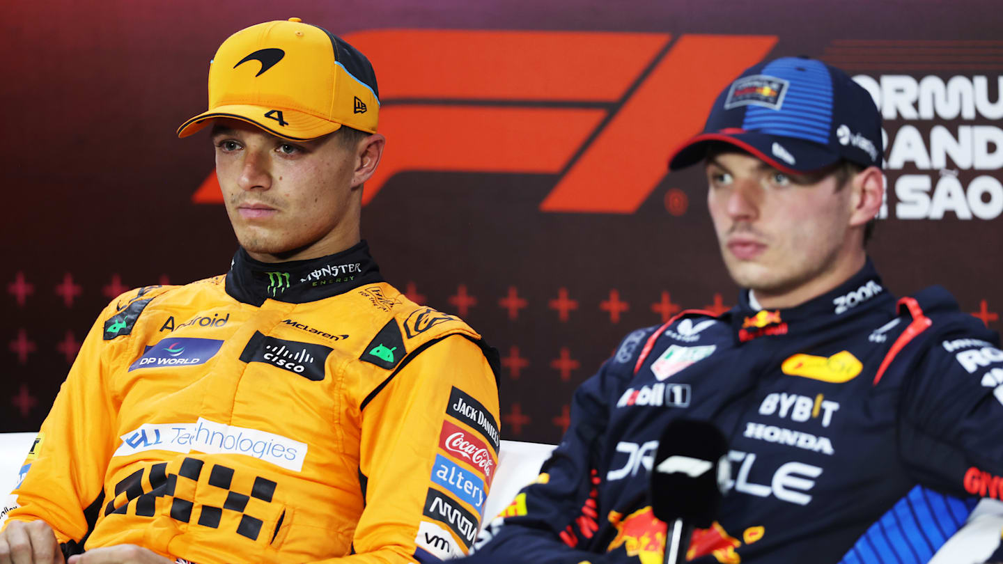 SAO PAULO, BRAZIL - NOVEMBER 02: Sprint winner Lando Norris of Great Britain and McLaren and Third