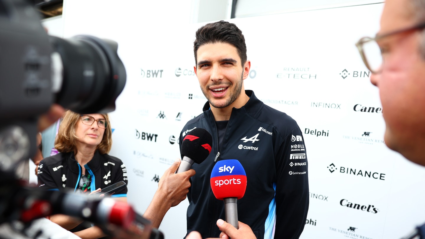 MONTREAL, QUEBEC - JUNE 06: Esteban Ocon of France and Alpine F1 talks to the media in the Paddock