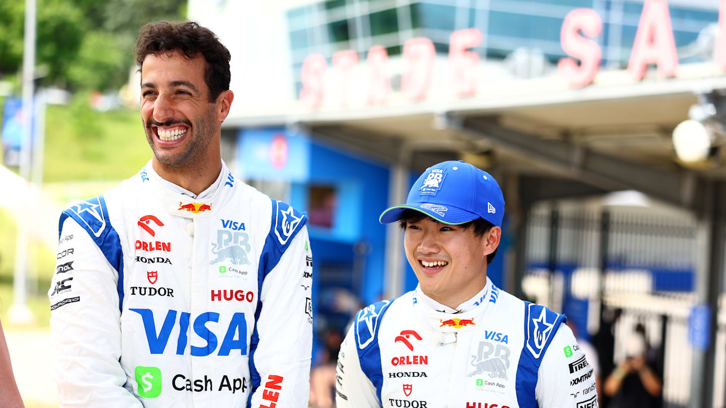 MONTREAL, QUEBEC - JUNE 05: Daniel Ricciardo of Australia and Visa Cash App RB and Yuki Tsunoda of