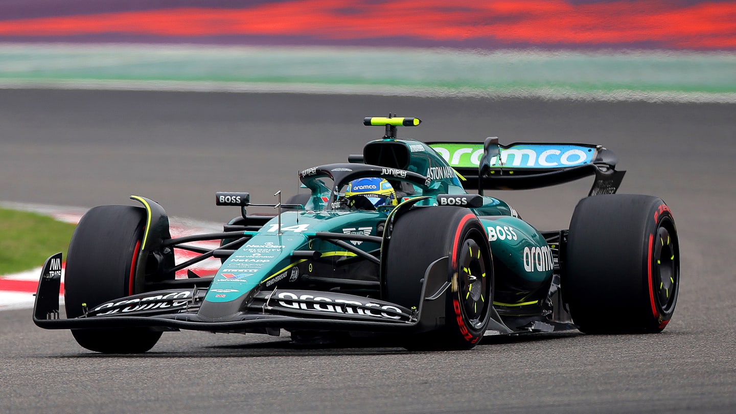 SHANGHAI, CHINA - APRIL 21: Fernando Alonso of Spain driving the (14) Aston Martin AMR24 Mercedes