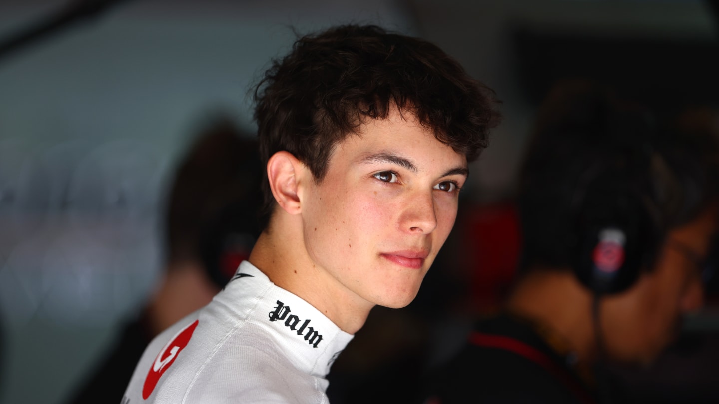 IMOLA, ITALY - MAY 17: Oliver Bearman of Great Britain and Haas F1 looks on in the garage during