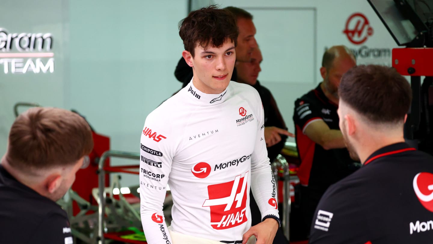 IMOLA, ITALY - MAY 16: Oliver Bearman of Great Britain and Haas F1 prepares for a seat fitting in