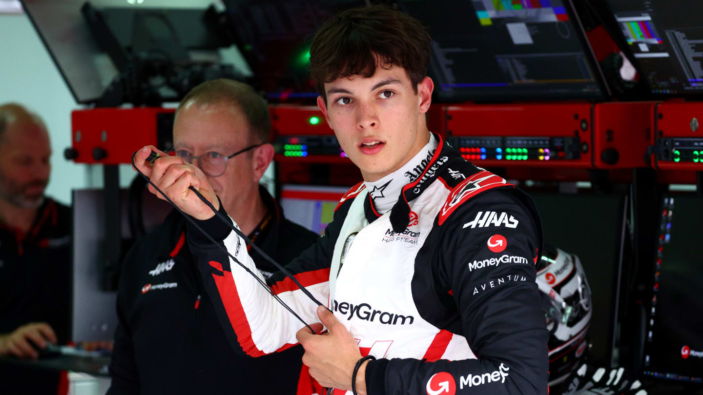 IMOLA, ITALY - MAY 16: Oliver Bearman of Great Britain and Haas F1 has a seat fitting in the garage