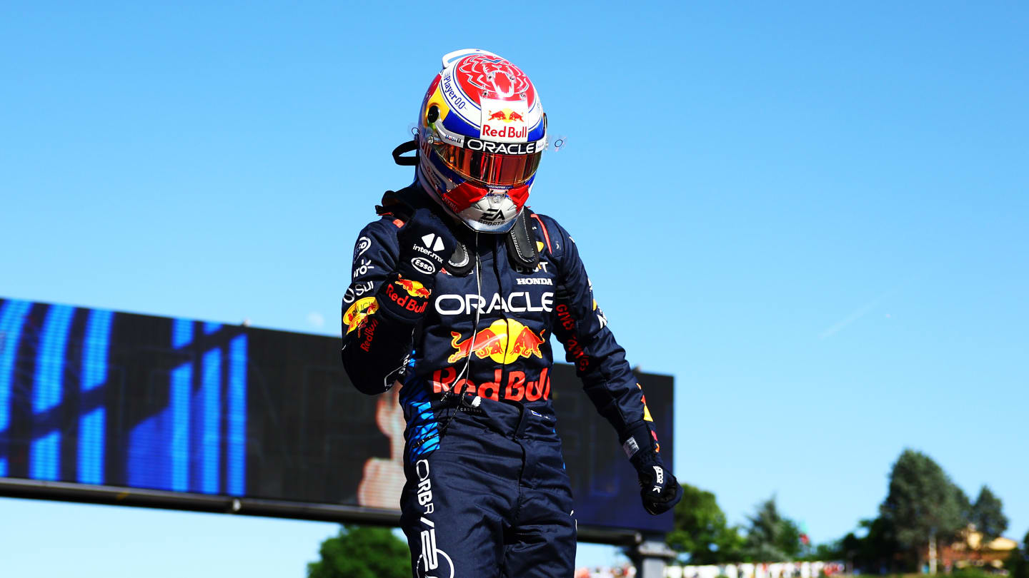 IMOLA, ITALY - MAY 18: Pole position qualifier Max Verstappen of the Netherlands and Oracle Red