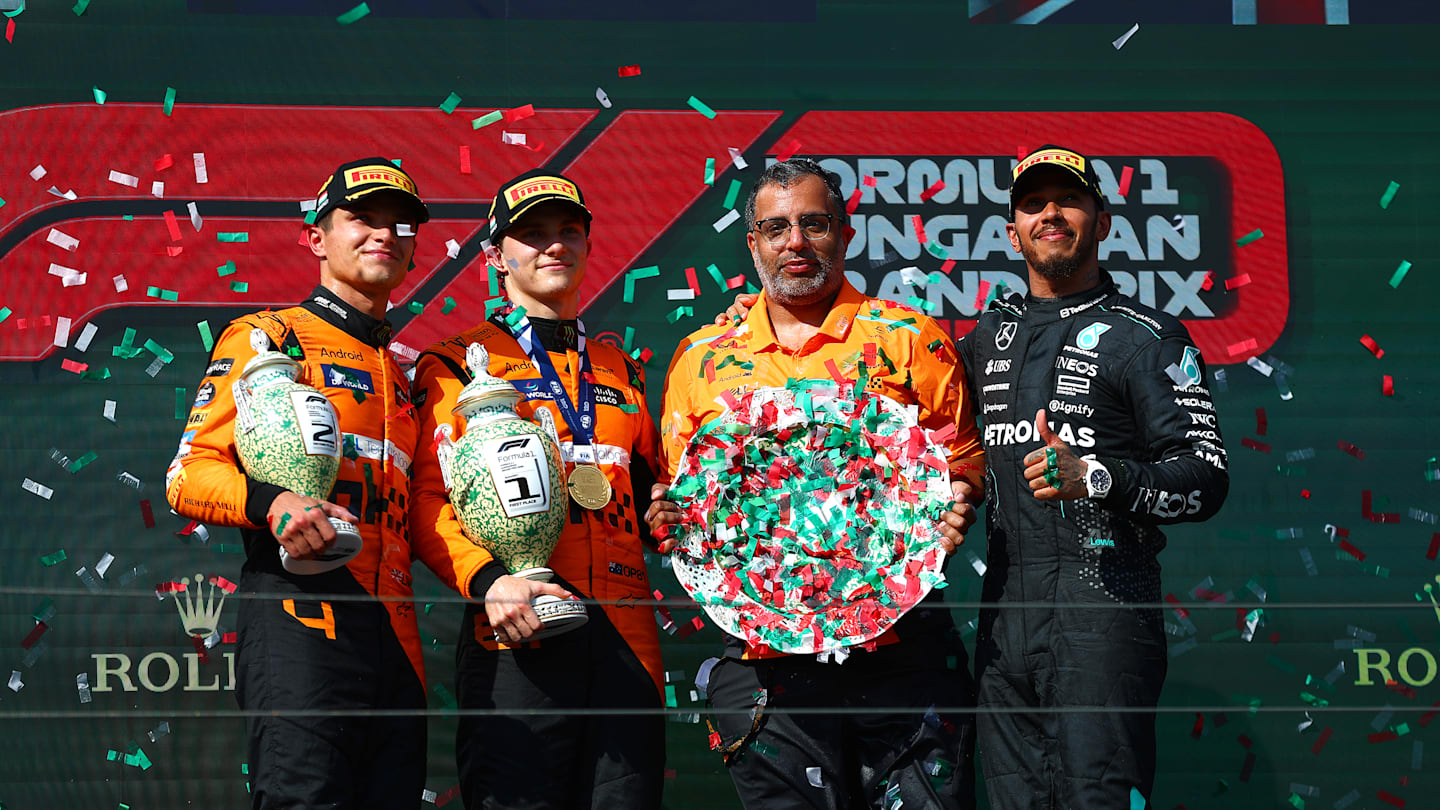 BUDAPEST, HUNGARY - JULY 21: Race winner Oscar Piastri of Australia and McLaren, Second placed