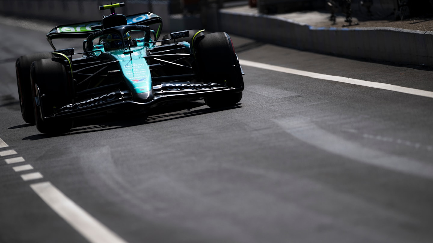 MONZA, ITALY - AUGUST 30: Fernando Alonso of Spain driving the (14) Aston Martin AMR24 Mercedes runs wide during practice ahead of the F1 Grand Prix of Italy at Autodromo Nazionale Monza on August 30, 2024 in Monza, Italy. (Photo by Clive Rose/Getty Images)