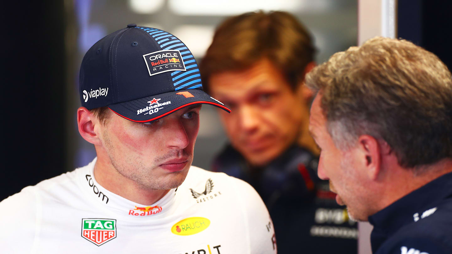 MONZA, ITALY - AUGUST 30: Max Verstappen of the Netherlands and Oracle Red Bull Racing talks to