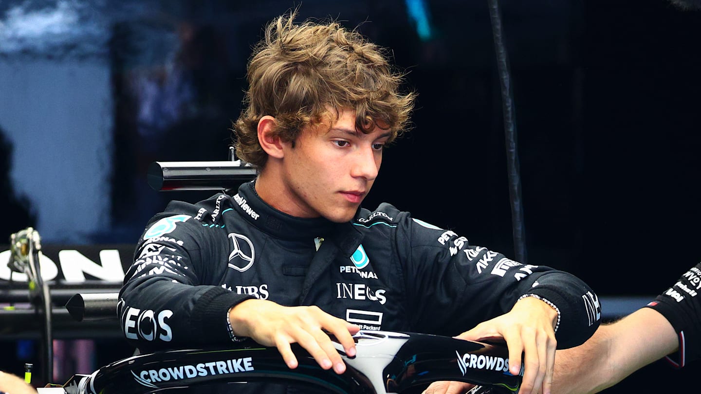 MONZA, ITALY - AUGUST 29: Andrea Kimi Antonelli of Italy and Mercedes has a seat fitting in the