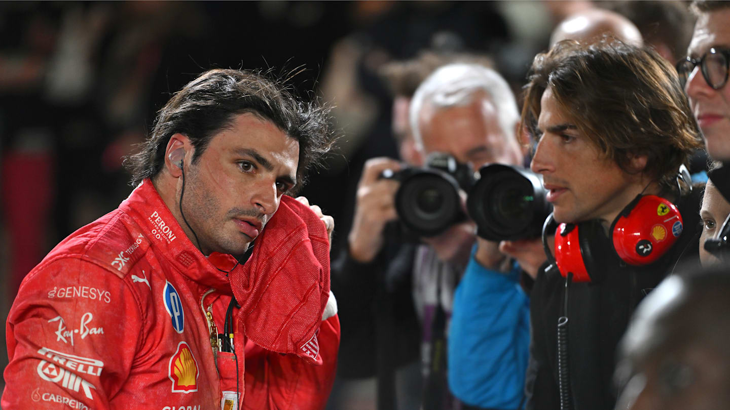 LAS VEGAS, NEVADA - NOVEMBER 23: Third placed Carlos Sainz of Spain and Ferrari celebrates in parc