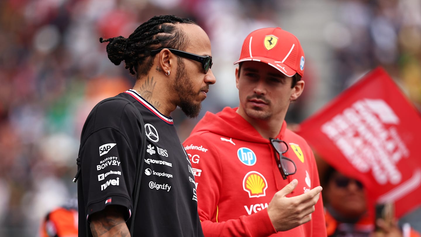 MEXICO CITY, MEXICO - OCTOBER 27: Lewis Hamilton of Great Britain and Mercedes and Charles Leclerc