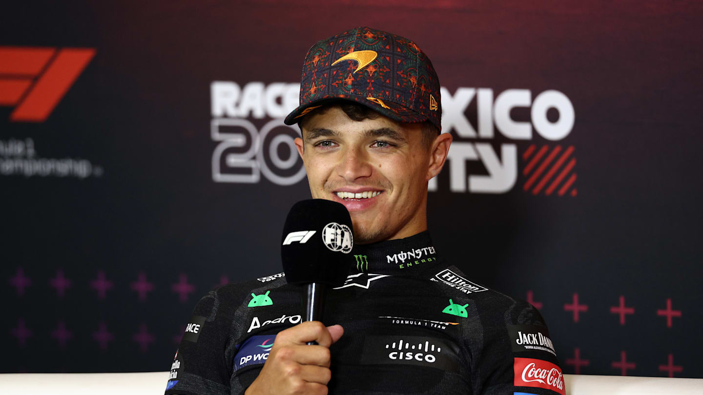 MEXICO CITY, MEXICO - OCTOBER 27: Second placed Lando Norris of Great Britain and McLaren attends