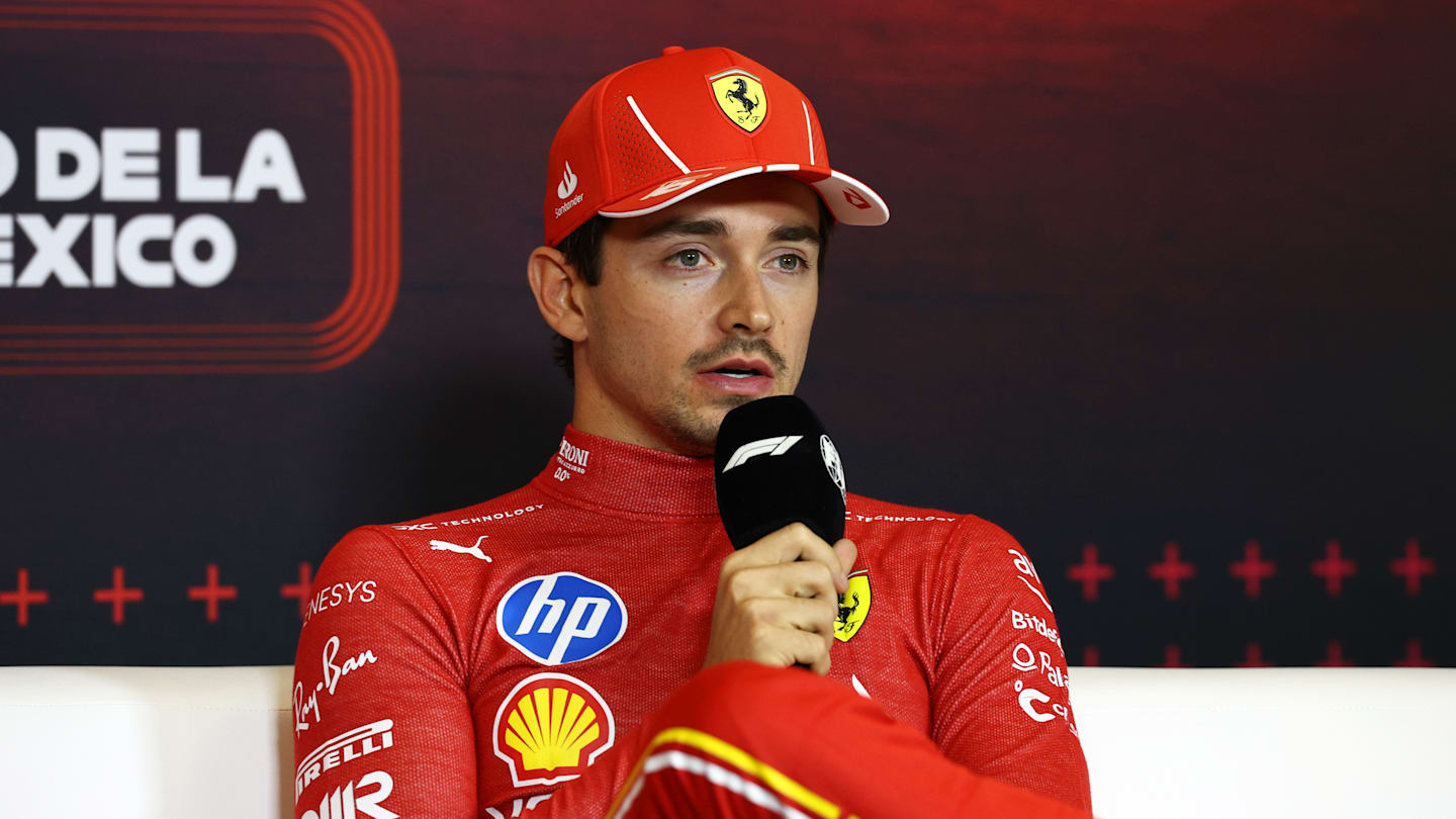 MEXICO CITY, MEXICO - OCTOBER 27: Third placed Charles Leclerc of Monaco and Ferrari attends the