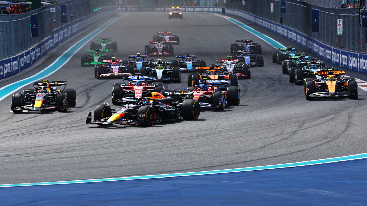 MIAMI, FLORIDA - MAY 05: Max Verstappen of the Netherlands driving the (1) Oracle Red Bull Racing