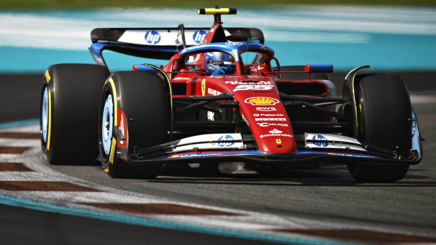 MIAMI, FLORIDA - MAY 03: Carlos Sainz of Spain driving (55) the Ferrari SF-24 on track during