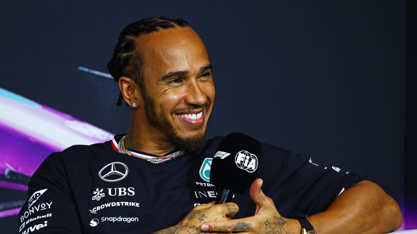 MIAMI, FLORIDA - MAY 02: Lewis Hamilton of Great Britain and Mercedes attends the Drivers Press