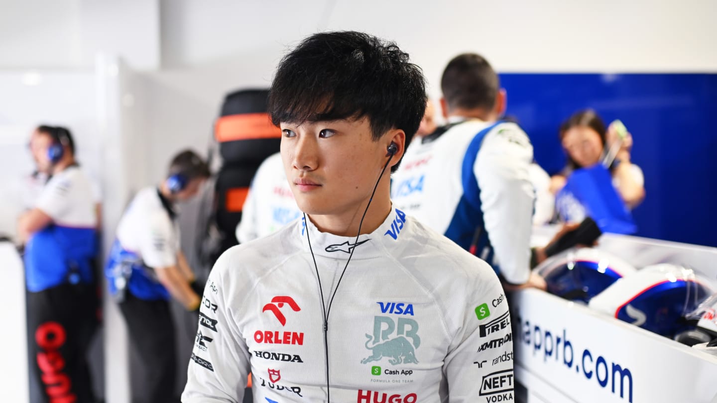 MIAMI, FLORIDA - MAY 04: Yuki Tsunoda of Japan and Visa Cash App RB prepares to drive in the garage