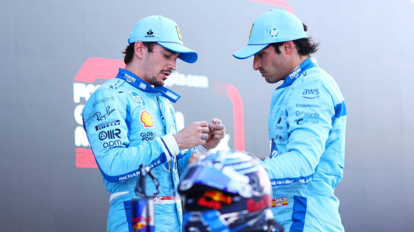 MIAMI, FLORIDA - MAY 04: Second placed qualifier Charles Leclerc of Monaco and Ferrari and Third