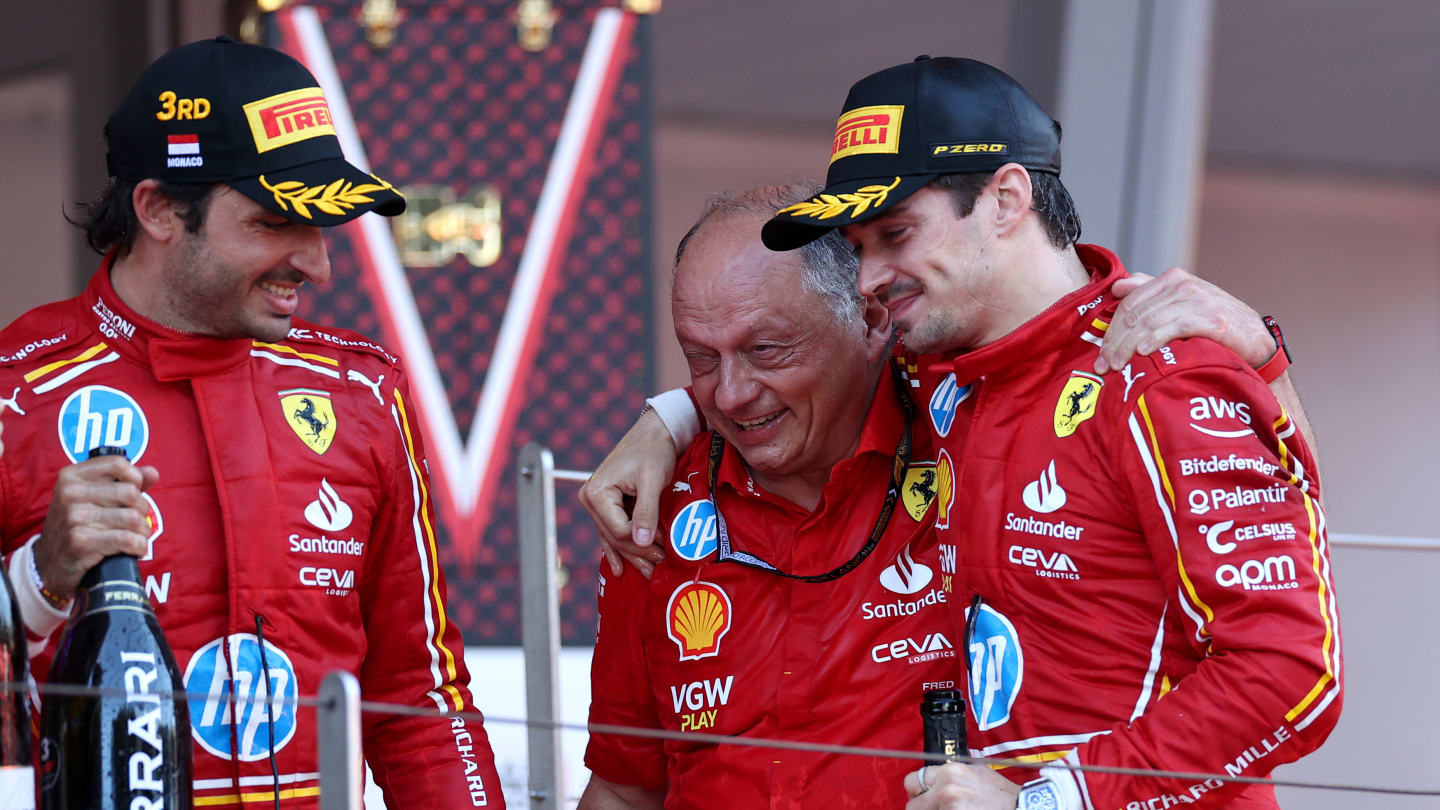 MONTE-CARLO, MONACO - MAY 26: Race winner Charles Leclerc of Monaco and Ferrari, Third placed