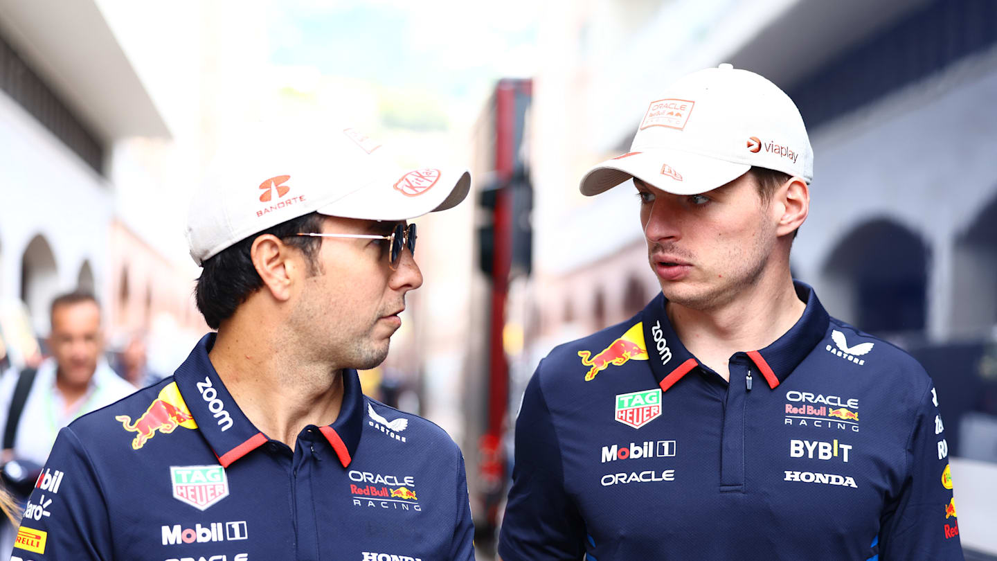 MONTE-CARLO, MONACO - MAY 25: Sergio Perez of Mexico and Oracle Red Bull Racing and Max Verstappen