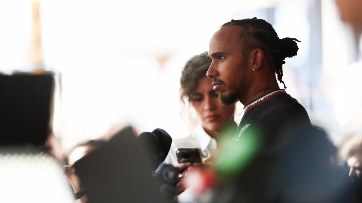 MONTE-CARLO, MONACO - MAY 25: Lewis Hamilton of Mercedes and Great Britain talks to the press