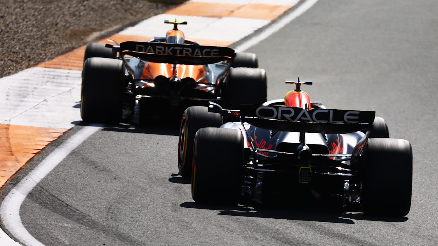 ZANDVOORT, NETHERLANDS - AUGUST 25: Lando Norris of Great Britain driving the (4) McLaren MCL38