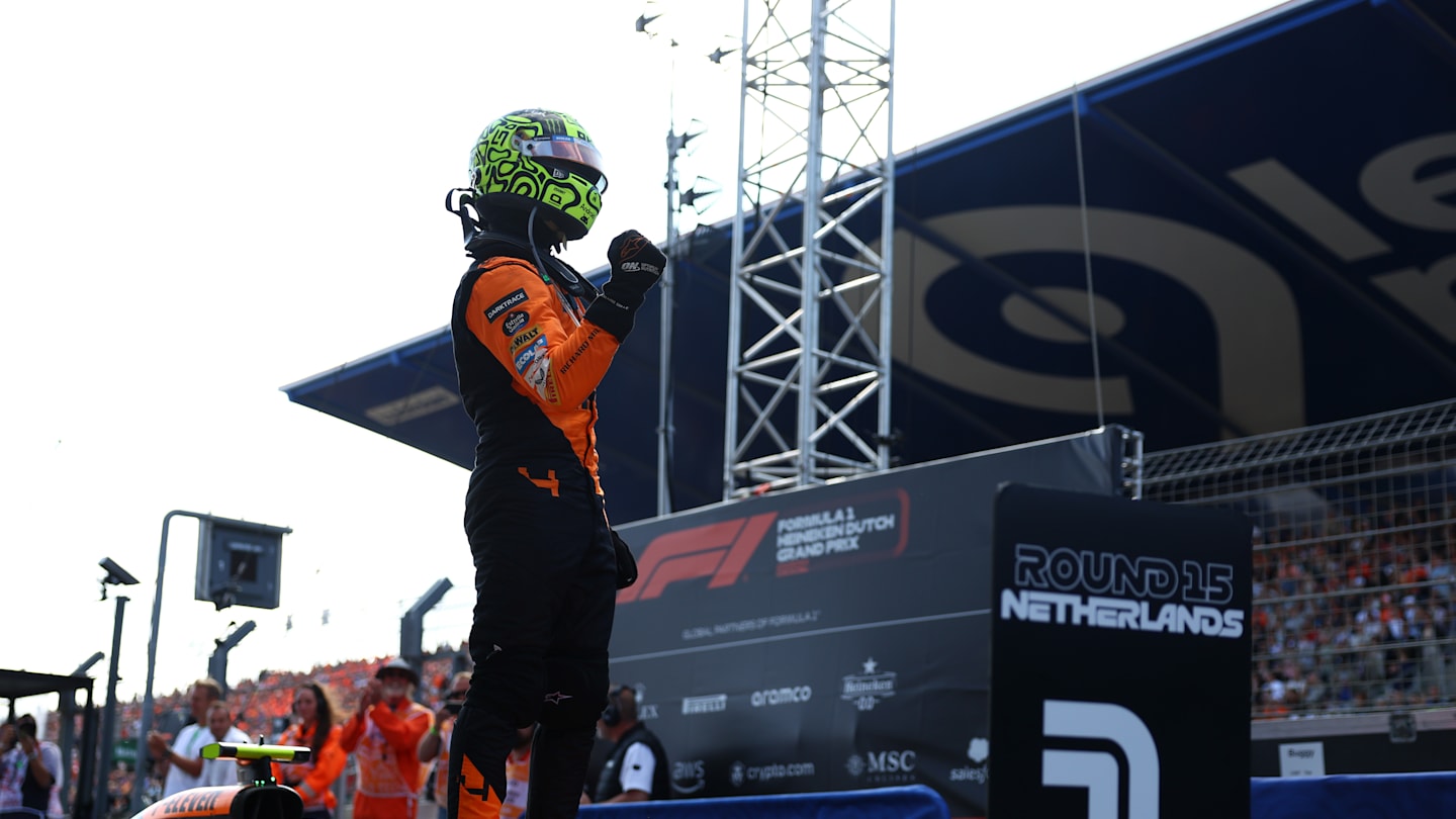 ZANDVOORT, NETHERLANDS - AUGUST 25: Race winner Lando Norris of Great Britain and McLaren