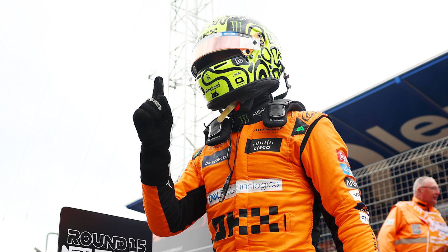 ZANDVOORT, NETHERLANDS - AUGUST 24: Pole position qualifier Lando Norris of Great Britain and