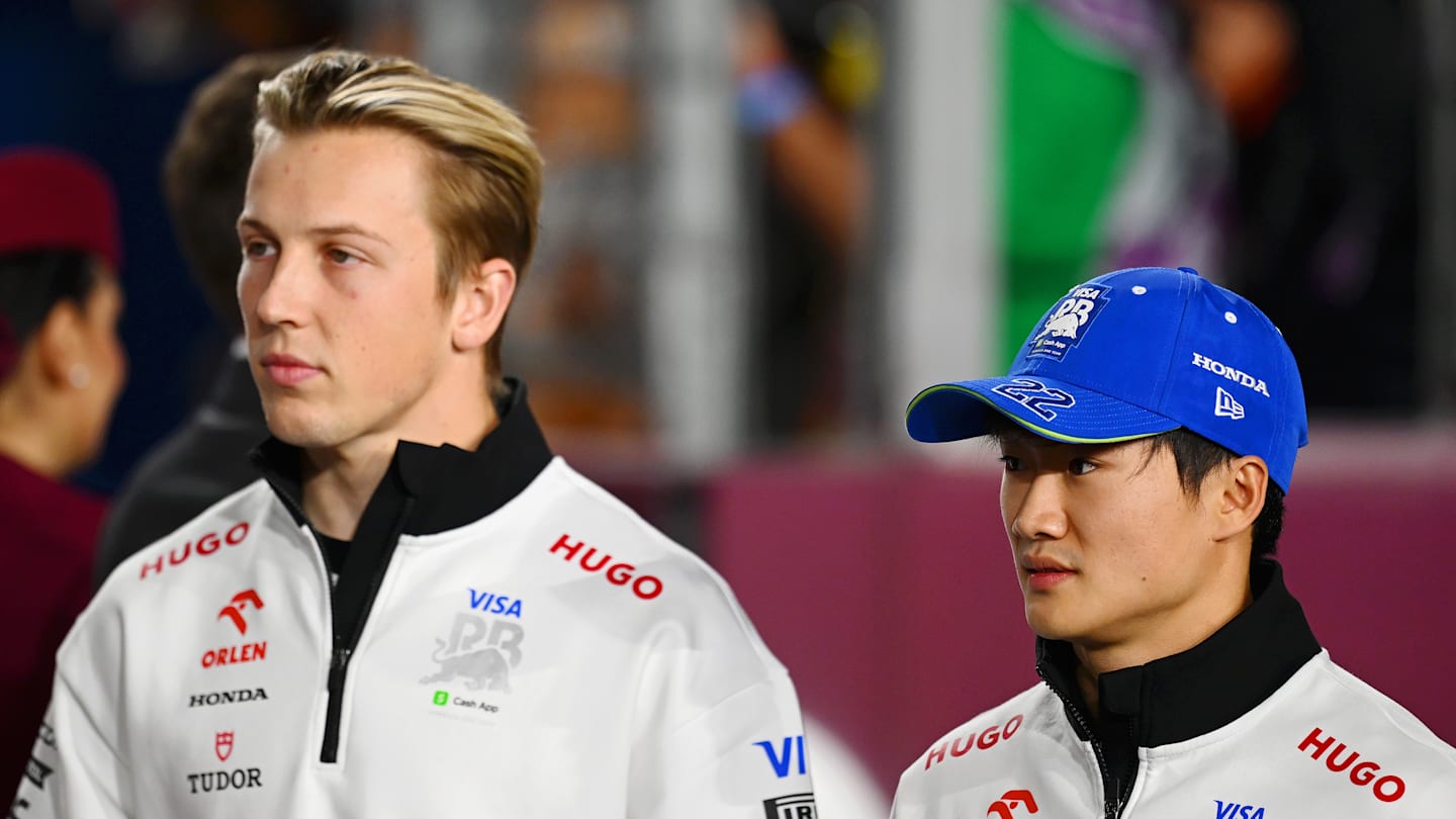 LUSAIL CITY, QATAR - DECEMBER 01: Liam Lawson of New Zealand and Visa Cash App RB and Yuki Tsunoda