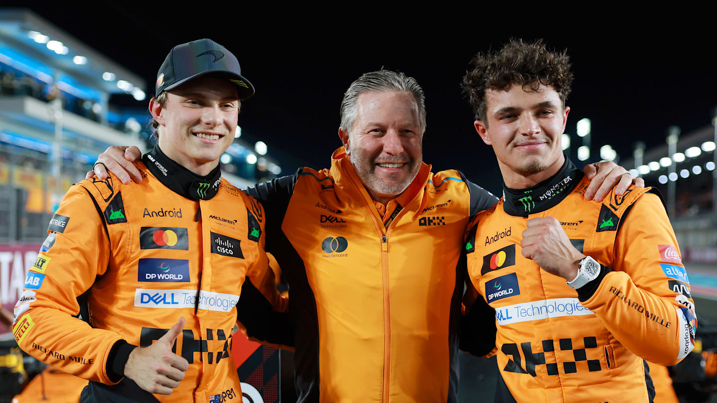LUSAIL CITY, QATAR - NOVEMBER 30: Race winner Oscar Piastri of Australia and McLaren, McLaren Chief