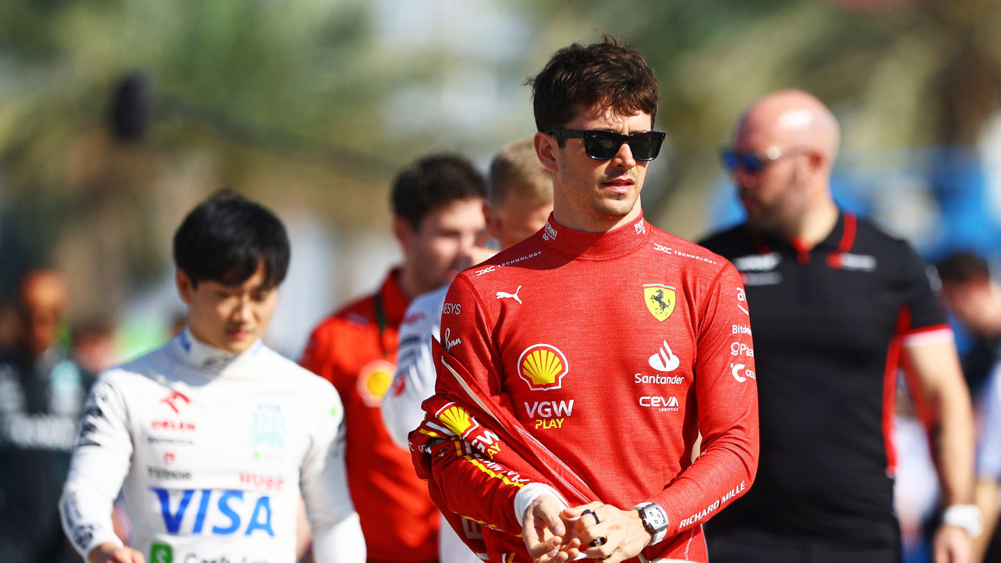 BAHRAIN, BAHRAIN - FEBRUARY 21: Charles Leclerc of Monaco and Ferrari walks in the Paddock during