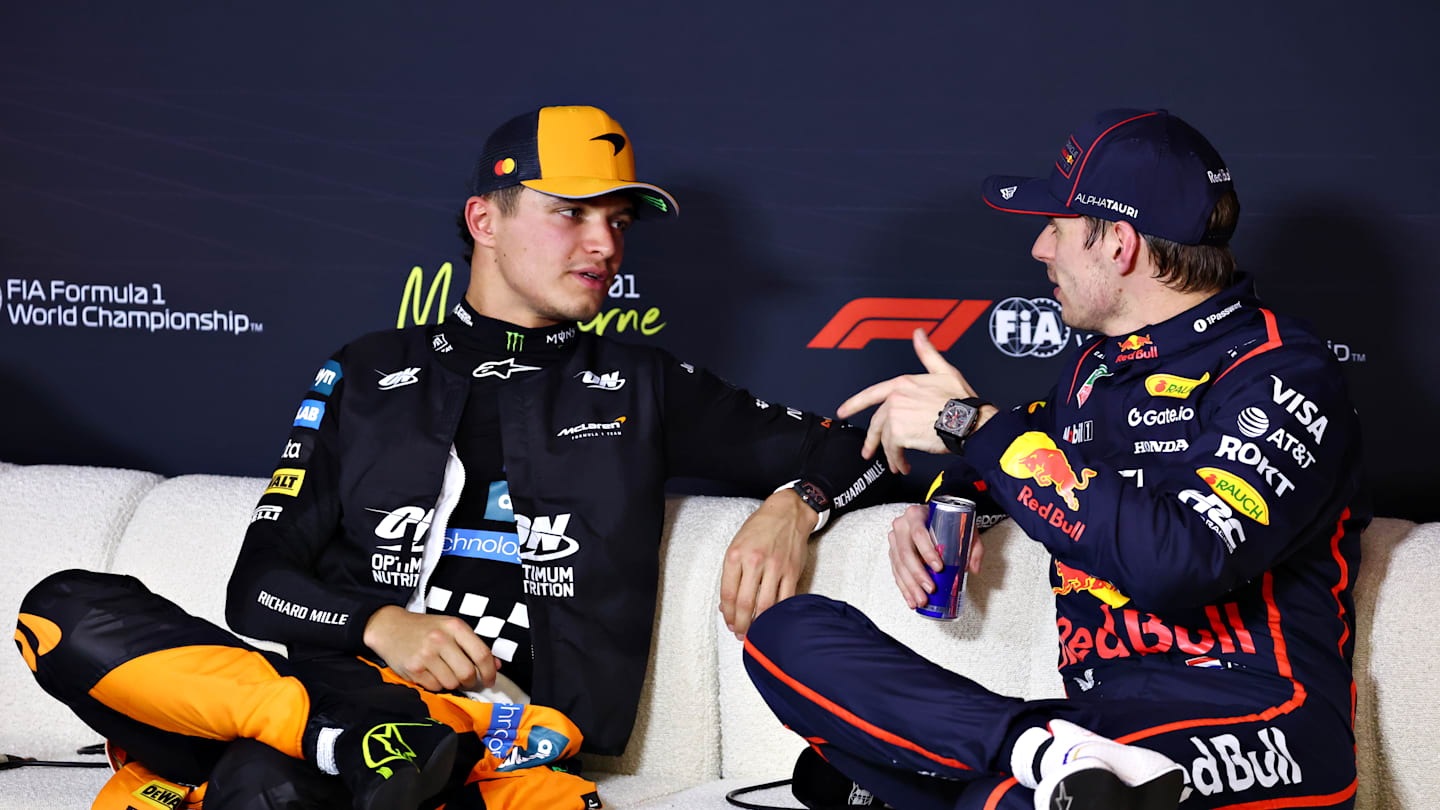 MELBOURNE, AUSTRALIA - MARCH 15: Pole position qualifier Lando Norris of Great Britain and McLaren