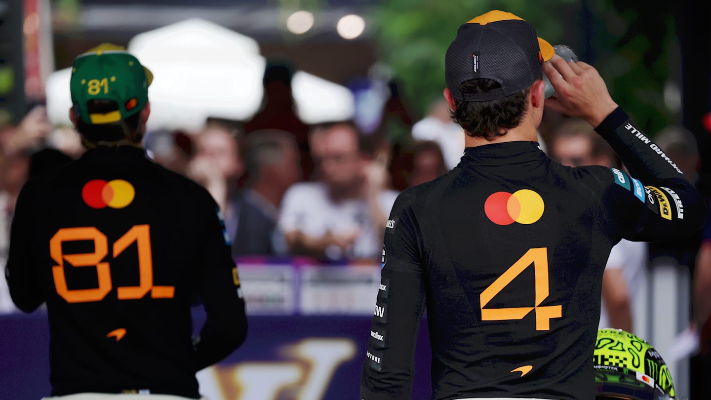 MELBOURNE, AUSTRALIA - MARCH 15: Second placed qualifier Oscar Piastri of Australia and McLaren and