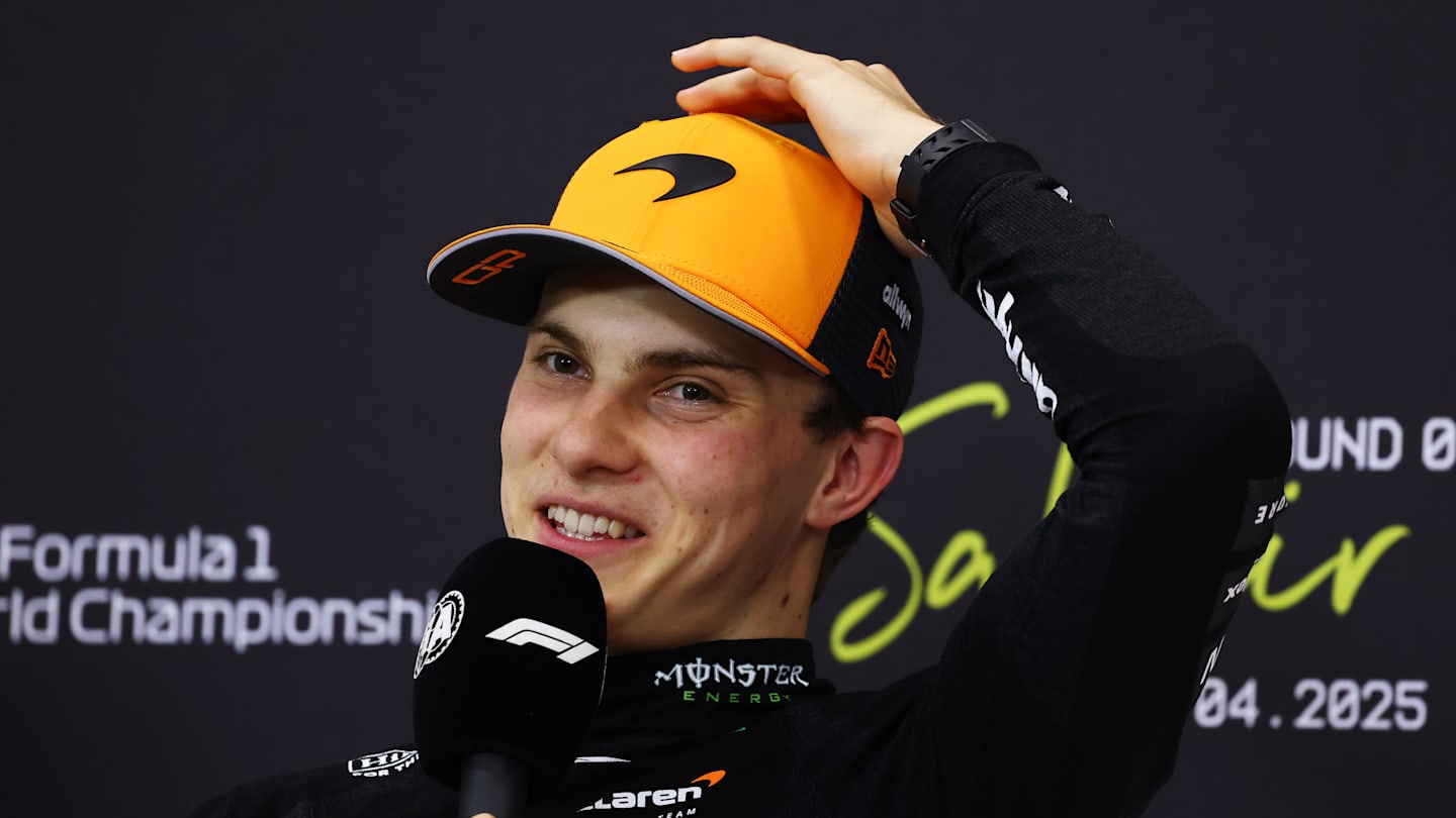 BAHRAIN, BAHRAIN - APRIL 12: Pole position qualifier Oscar Piastri of Australia and McLaren in the