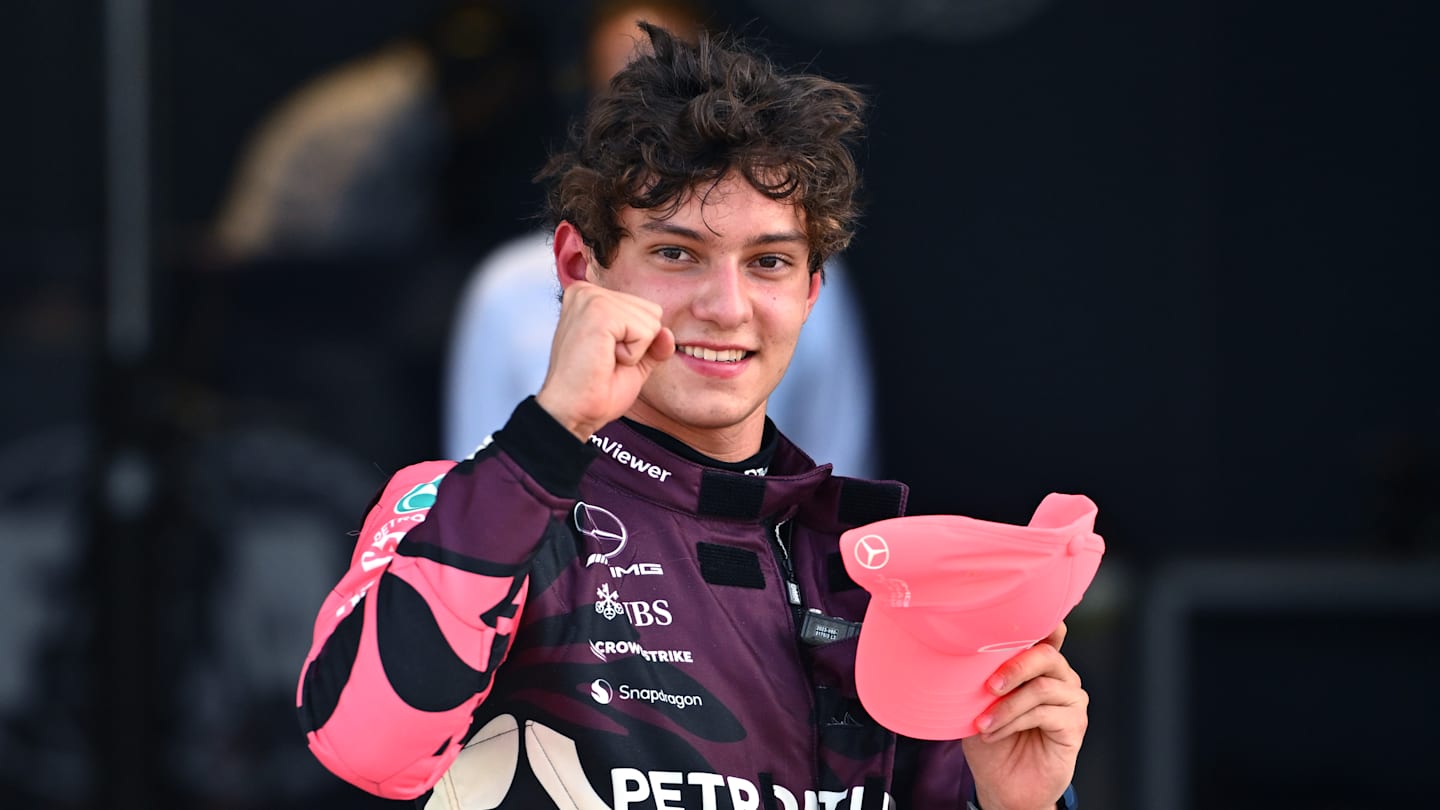 MIAMI, FLORIDA - MAY 02: Sprint Pole qualifier Andrea Kimi Antonelli of Italy and Mercedes AMG