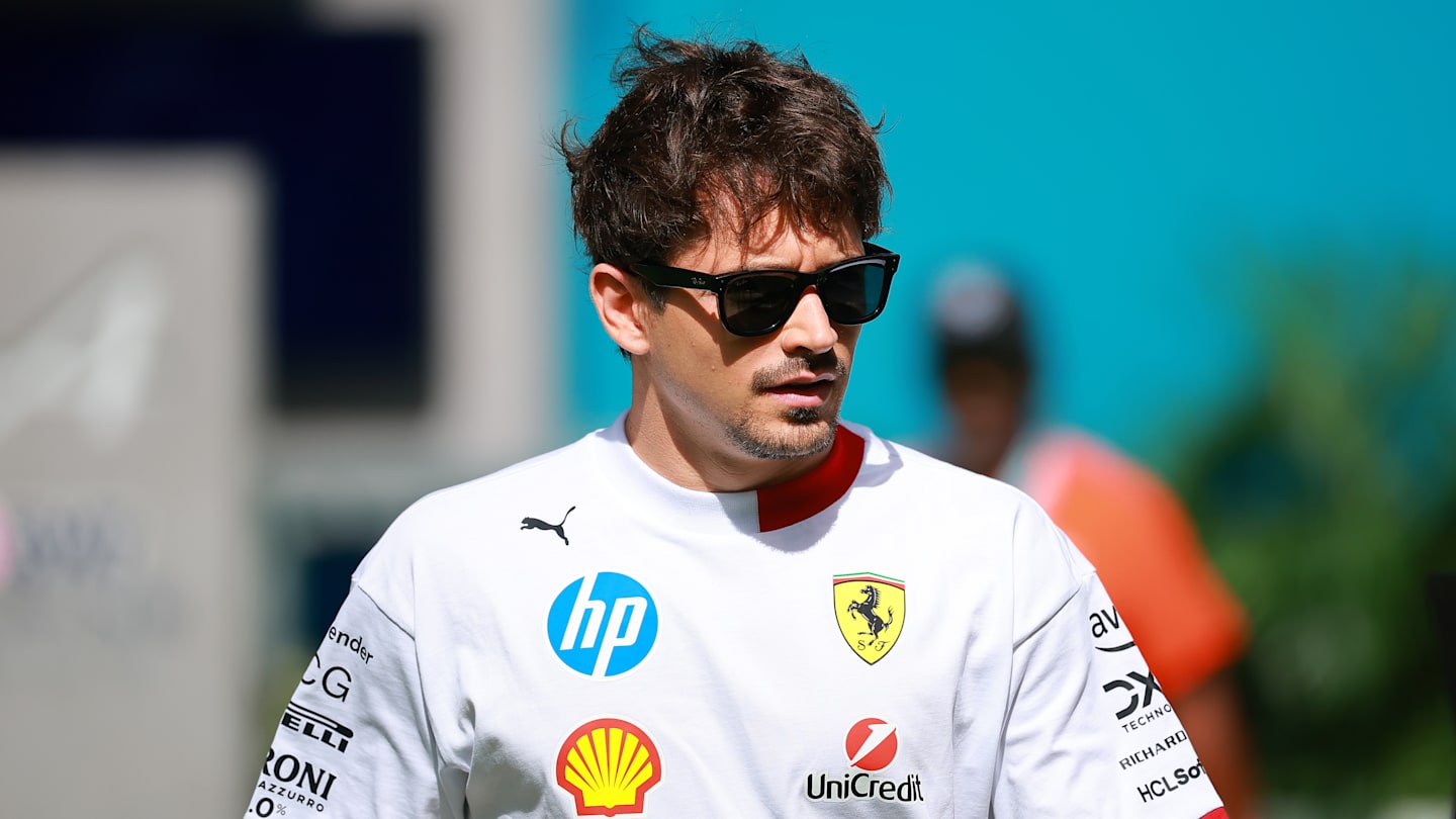 MIAMI, FLORIDA - MAY 01: Charles Leclerc of Monaco and Scuderia Ferrari arrives in the Paddock