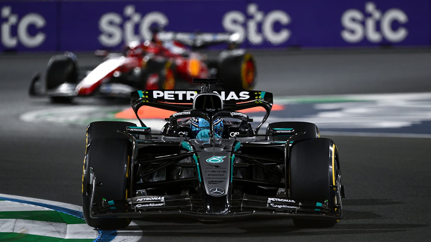 JEDDAH, SAUDI ARABIA - APRIL 20: George Russell of Great Britain driving the (63) Mercedes AMG