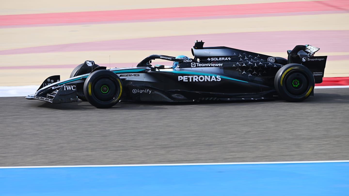 BAHRAIN, BAHRAIN - FEBRUARY 28: George Russell of Great Britain driving the (63) Mercedes AMG
