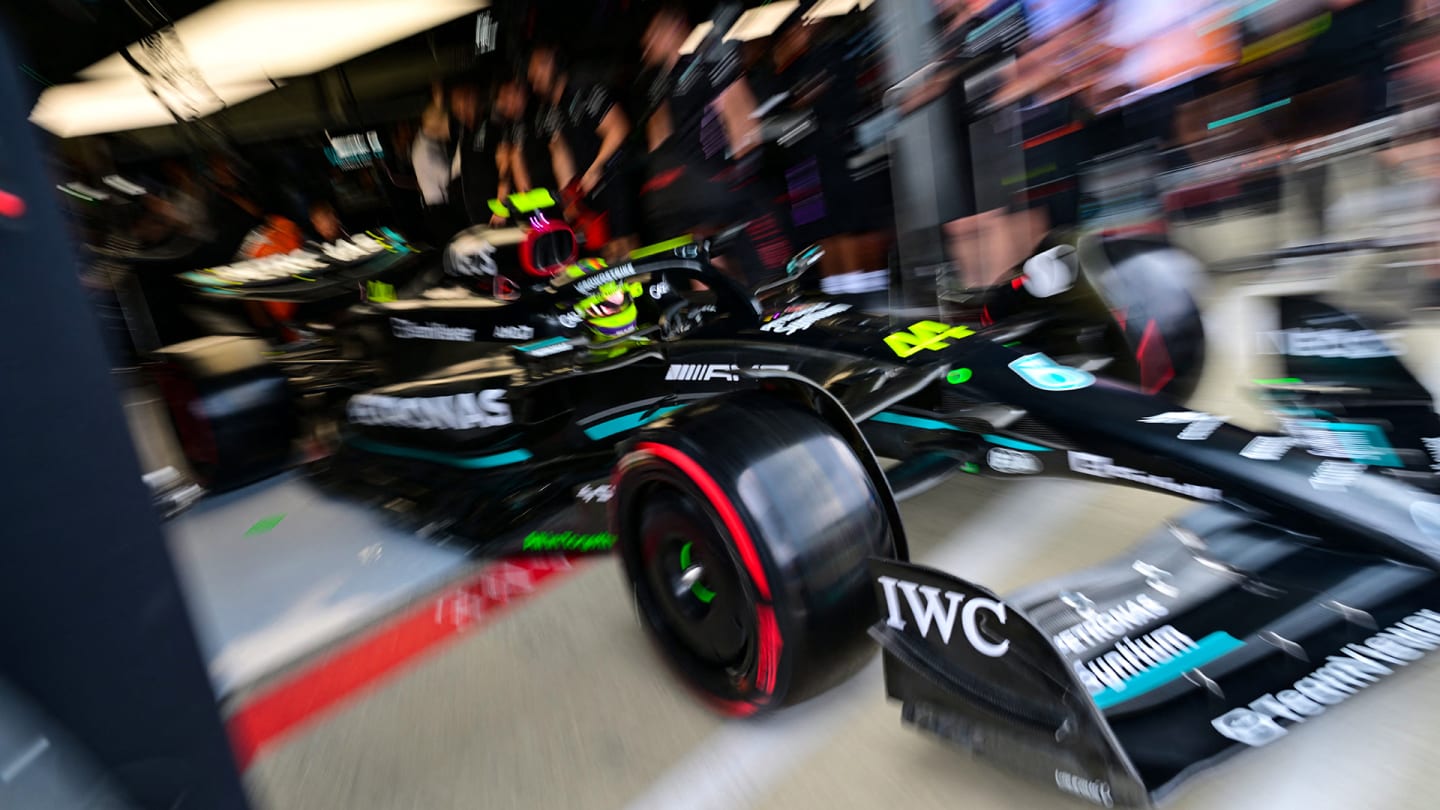Mercedes' British driver Lewis Hamilton drives during the third practice session ahead of the