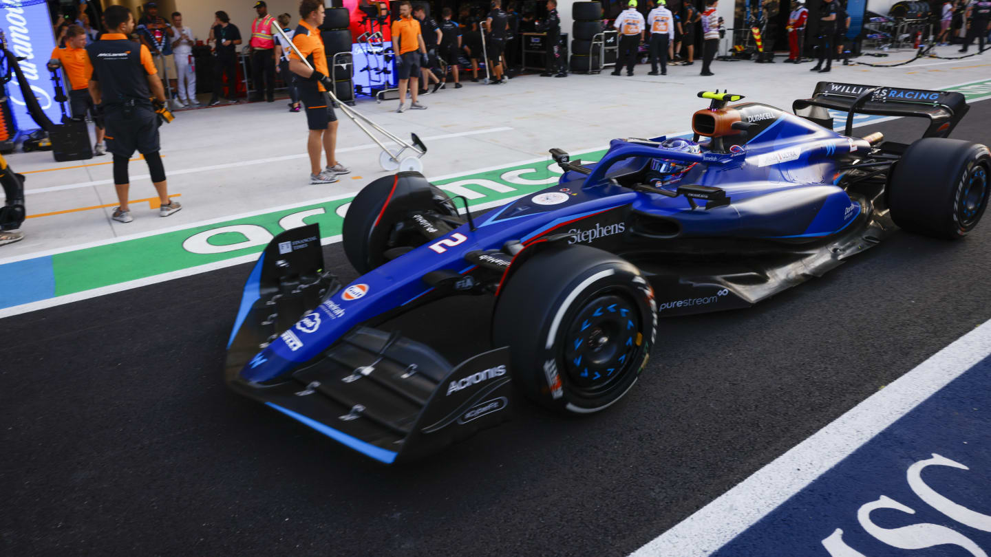 MIAMI GARDENS, FLORIDA - MAY 5: Driver Logan Sargeant of Williams Racing access at the pit lane