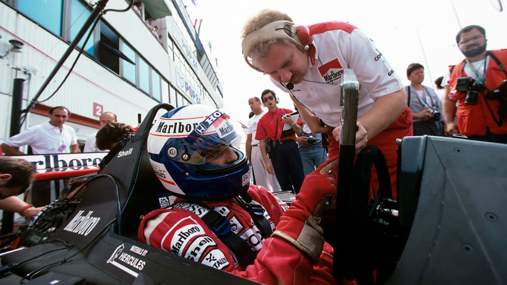 Alain Prost, Neil Oatley, Grand Prix of Hungary, Hungaroring, August 13, 1989. Alain Prost with