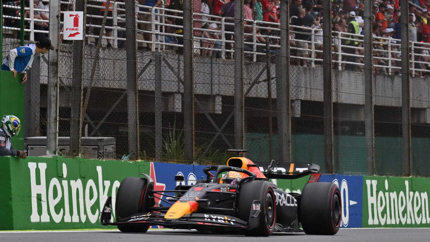 Red Bull Racing's Dutch driver Max Verstappen races during the Formula One Brazil Grand Prix at the