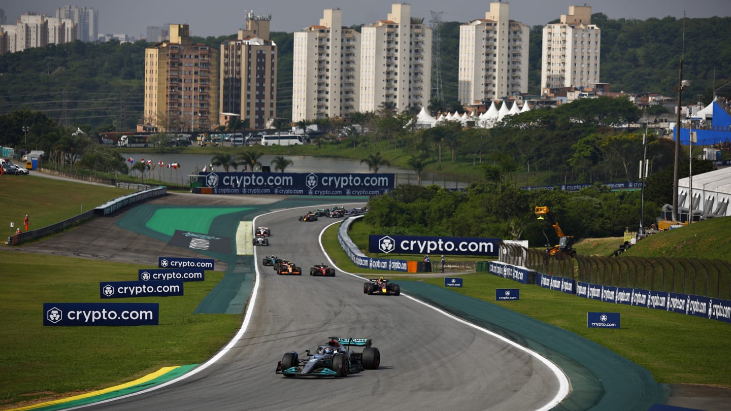 SAO PAULO, BRAZIL - NOVEMBER 13: George Russell of Great Britain driving the (63) Mercedes AMG