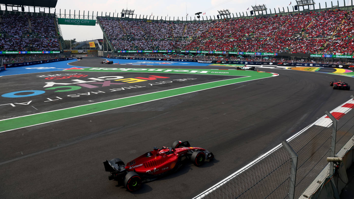 MEXICO CITY, MEXICO - OCTOBER 30: Charles Leclerc of Monaco driving the (16) Ferrari F1-75 on track