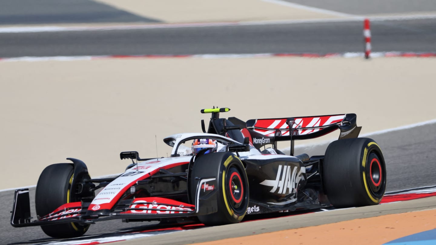 Haas' German driver Nico Hulkenberg drives during the third day of Formula One pre-season testing