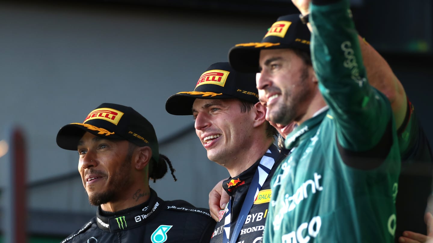 MONTREAL, QUEBEC - JUNE 18: (L-R) Second placed Fernando Alonso of Spain and Aston Martin F1 Team,