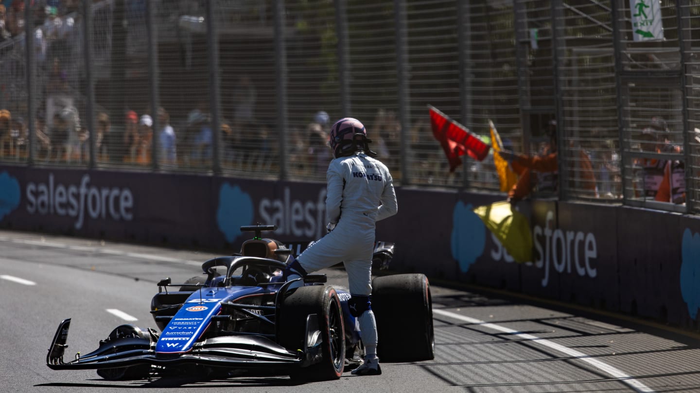 MELBOURNE, AUSTRALIA - MARCH 22: Alex Albon of Thailand and Williams F1 crashes out during FP1